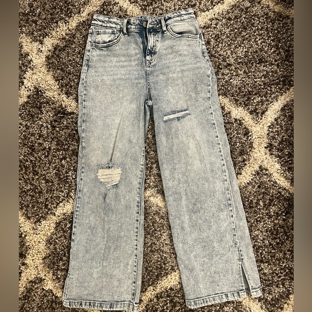 Wide straight leg distressed jeans